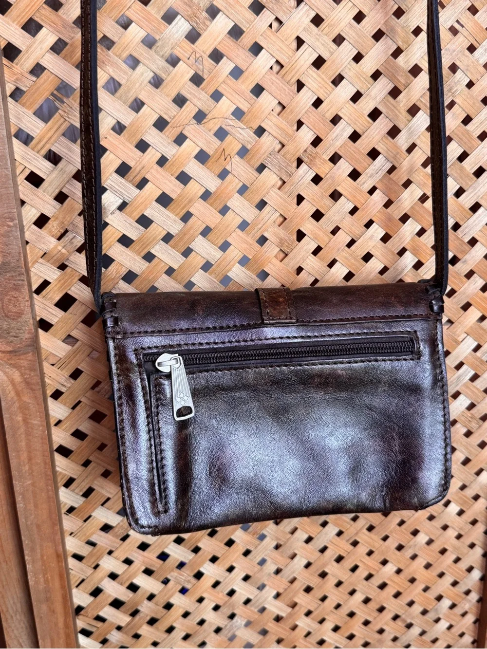 Patricia Nash Brown Leather Crossbody with Turquoise Tooled Floral